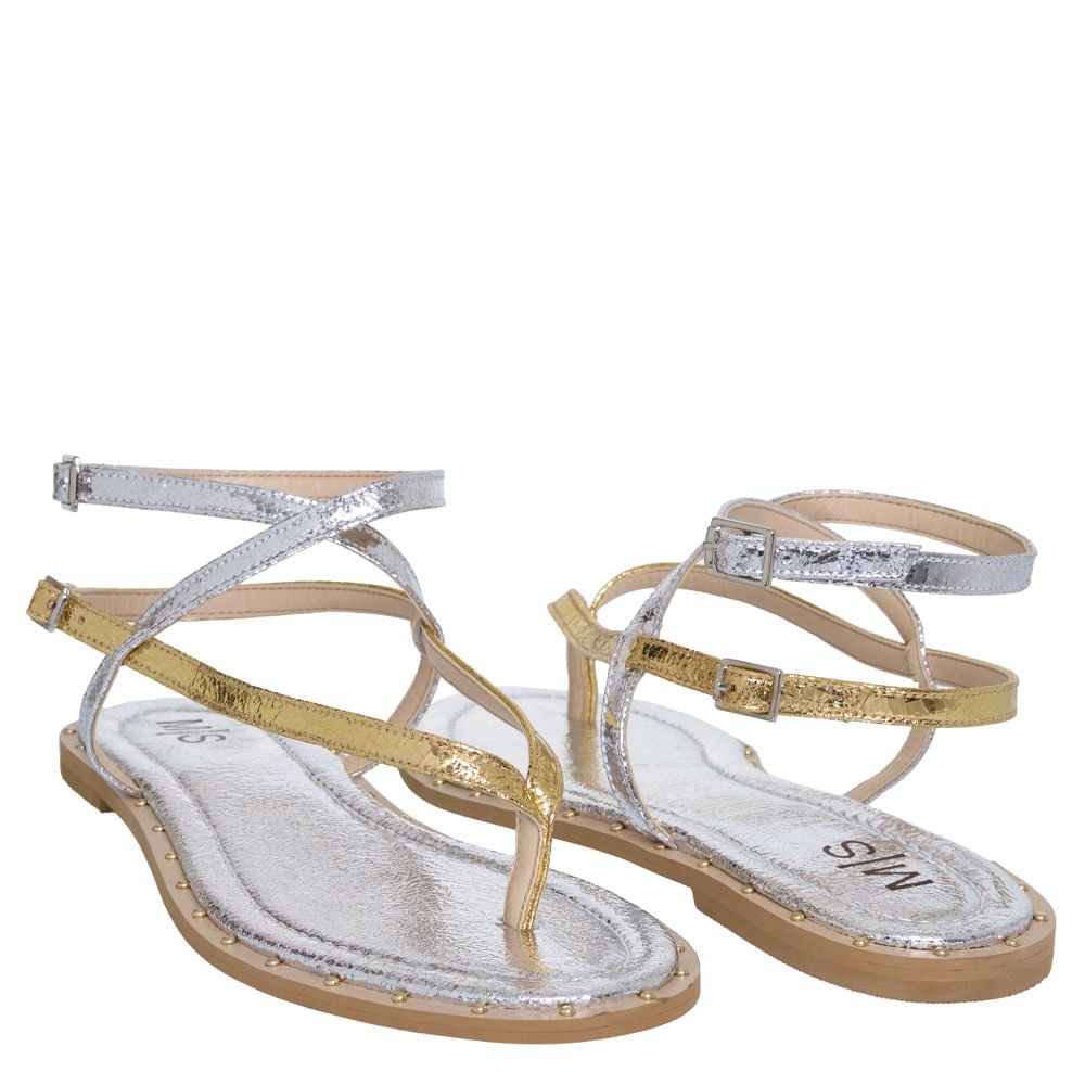 Sandália Rasteira Cristal Prata Ouro M|S Prata 3