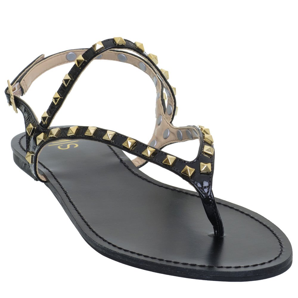 Sandália M|S Rasteira Preta em Couro Verniz Preto 2