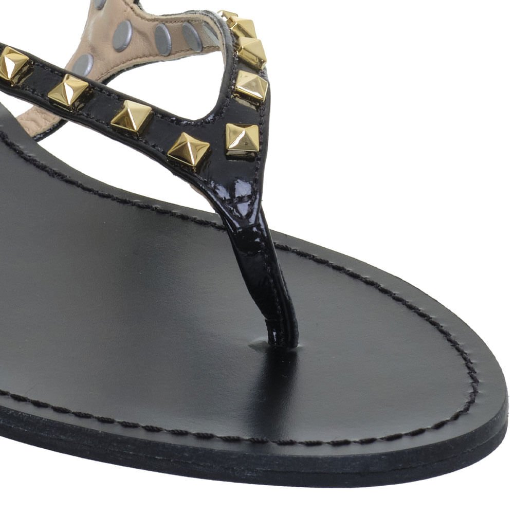 Sandália M|S Rasteira Preta em Couro Verniz Preto 3