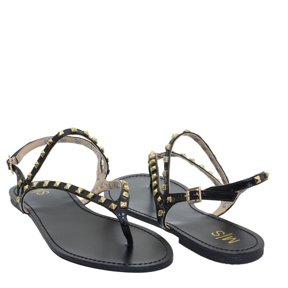 Sandália M|S Rasteira Preta em Couro Verniz Preto 4