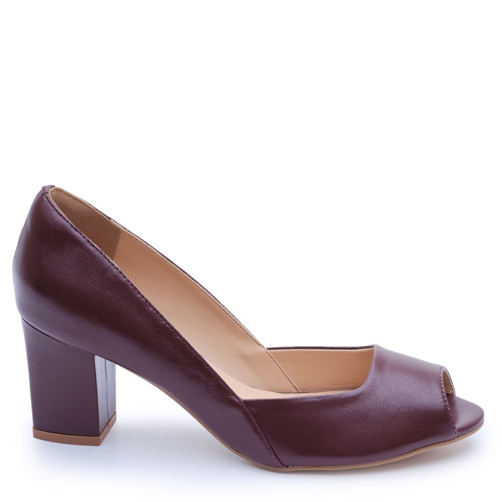 Scarpin M|S Salto Bloco com Recorte Frontal Malbec Malbec 1