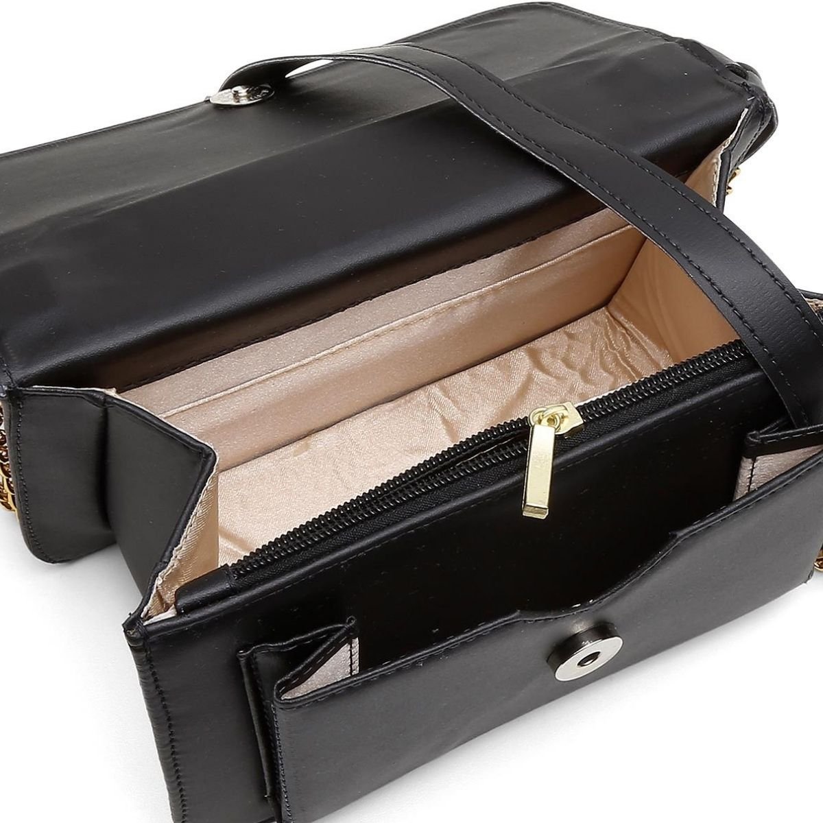 Bolsa Carteira Feminina Transversal Correntes Moderna Casual Preto 4