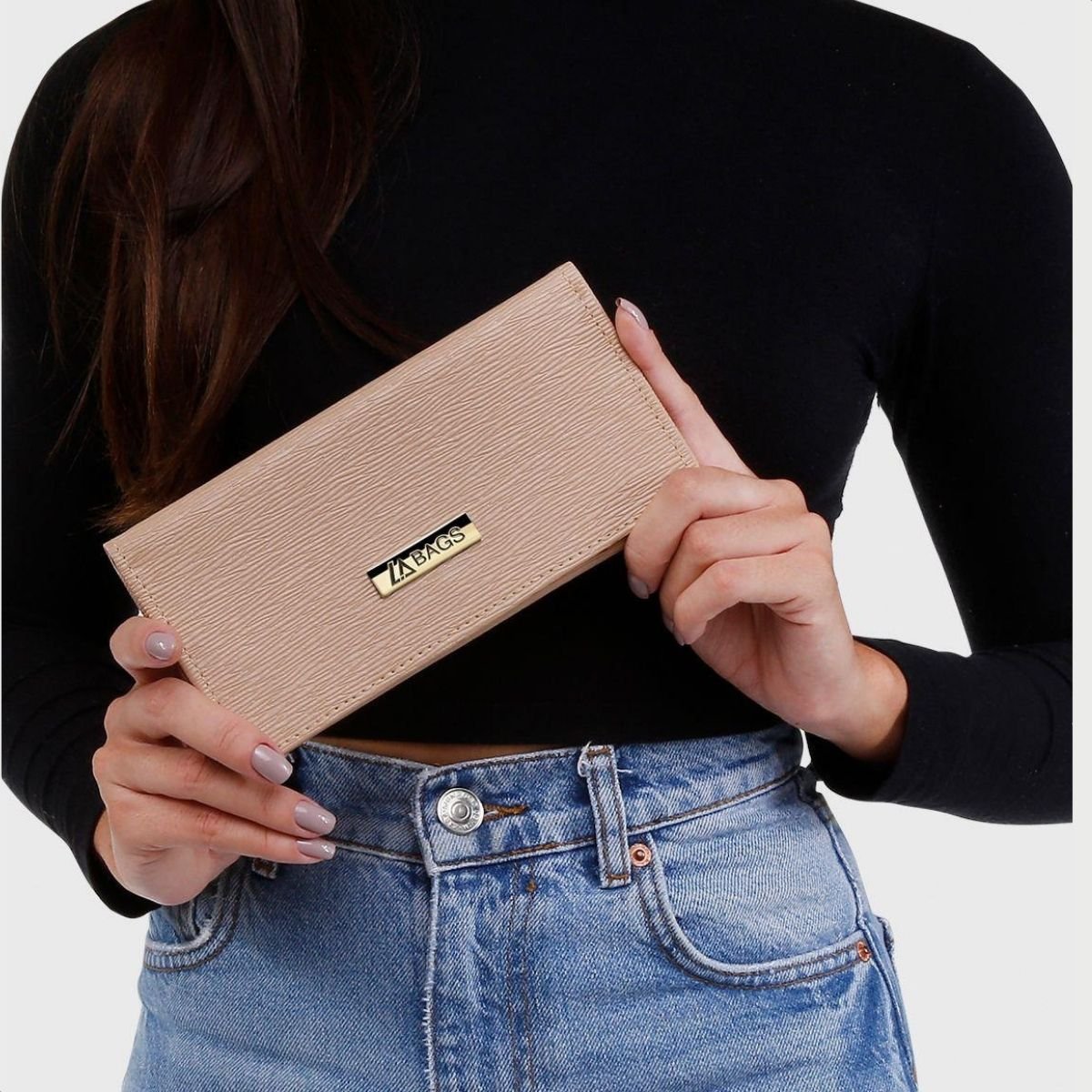 Kit 2 Carteiras Femininas Botao Ima Divisorias Dinheiro Bege 2