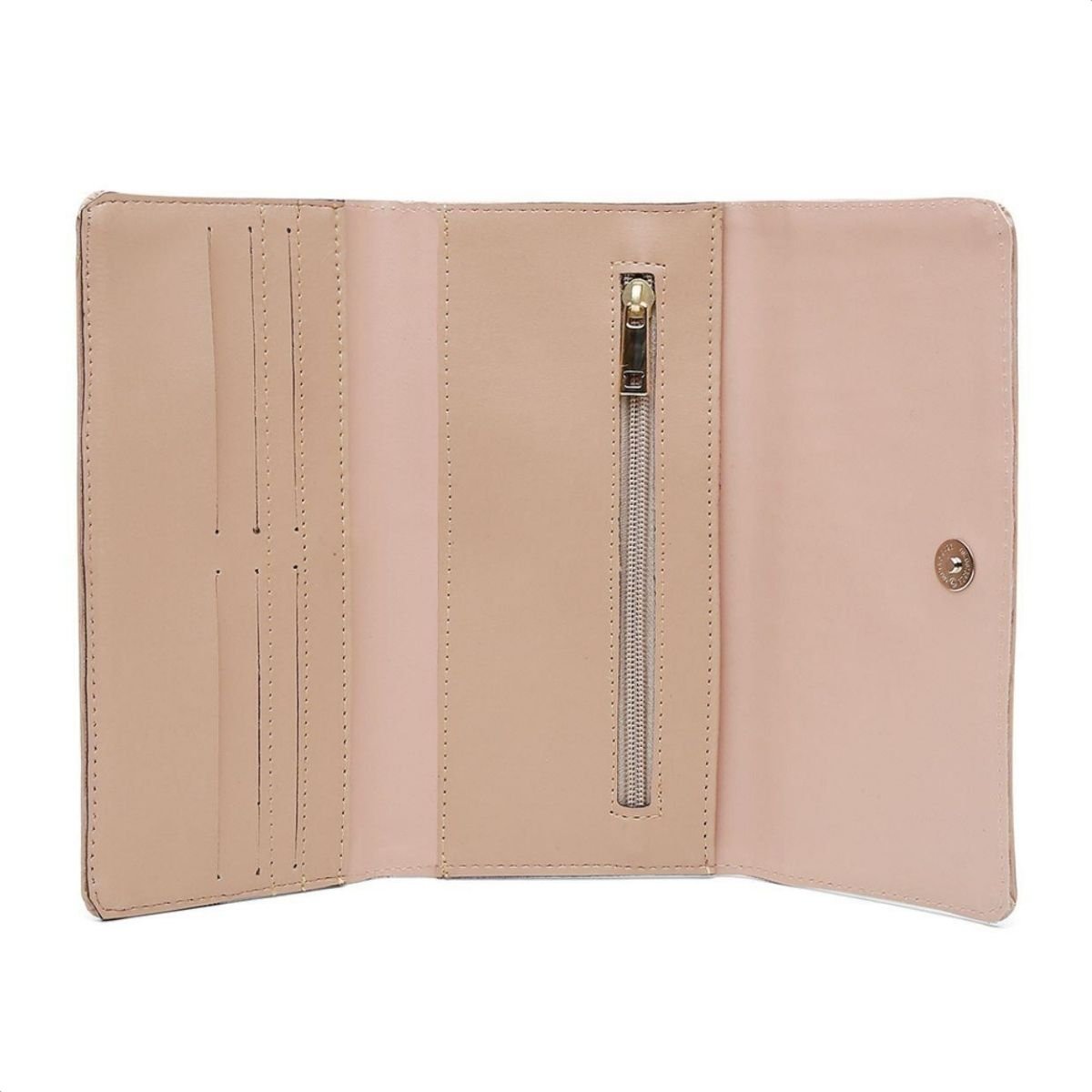 Kit 2 Carteiras Femininas Botao Ima Divisorias Dinheiro Bege 5