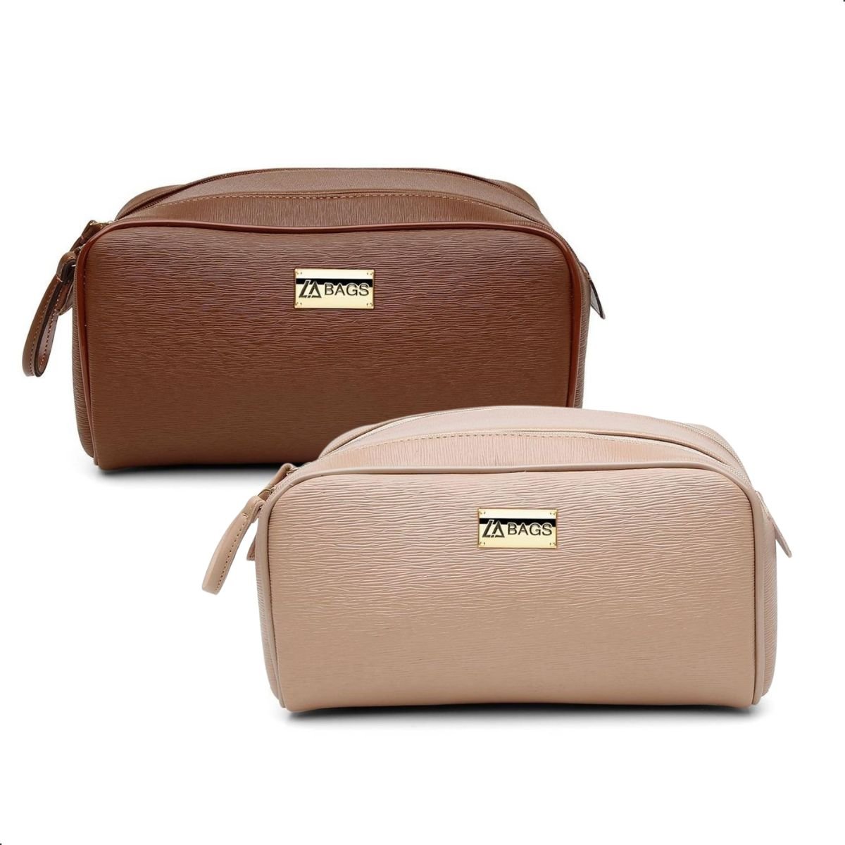 Kit Necessaire Feminina Grande Ziper Lisa Dia a Dia Casual Bege/Marrom 10