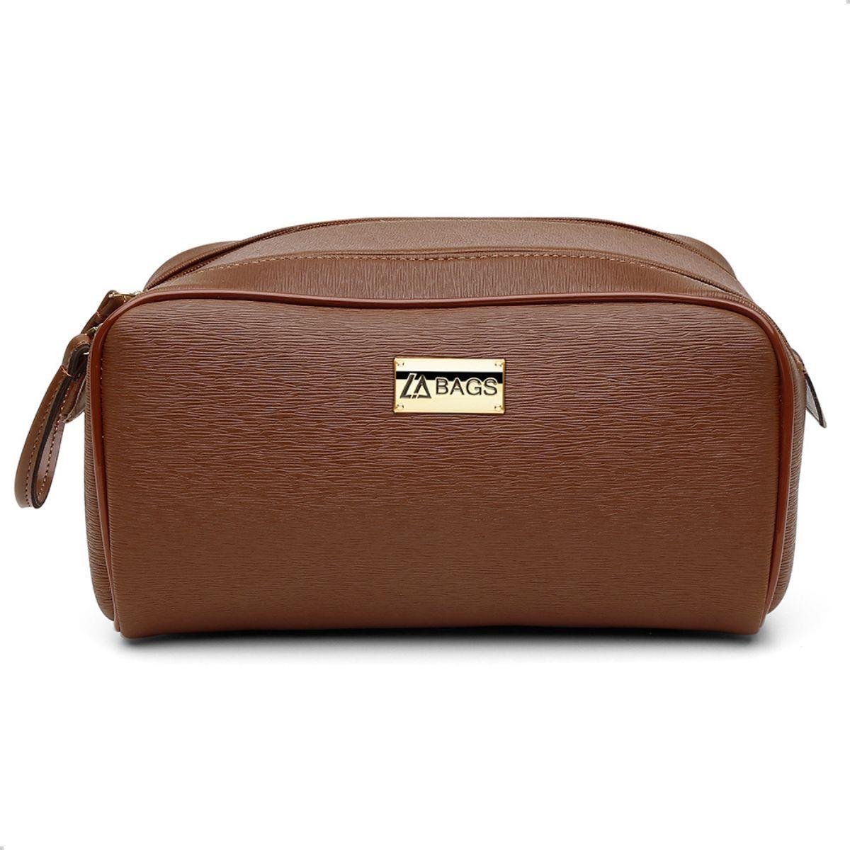 Kit Necessaire Feminina Grande Ziper Lisa Dia a Dia Casual Bege/Marrom 3