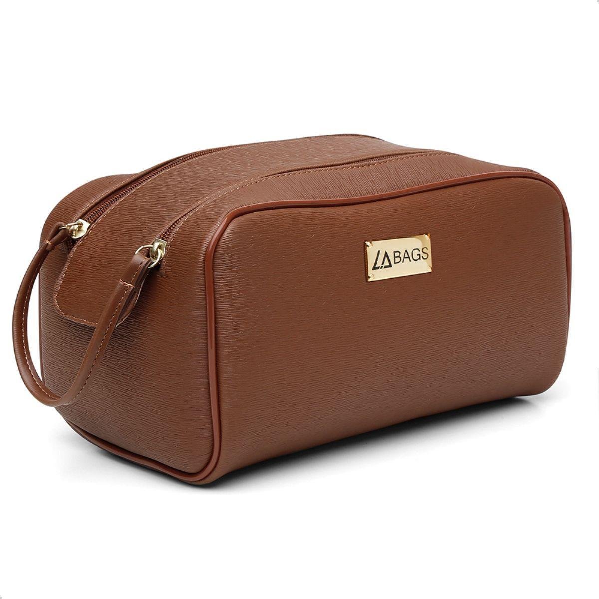 Kit Necessaire Feminina Grande Ziper Lisa Dia a Dia Casual Bege/Marrom 5