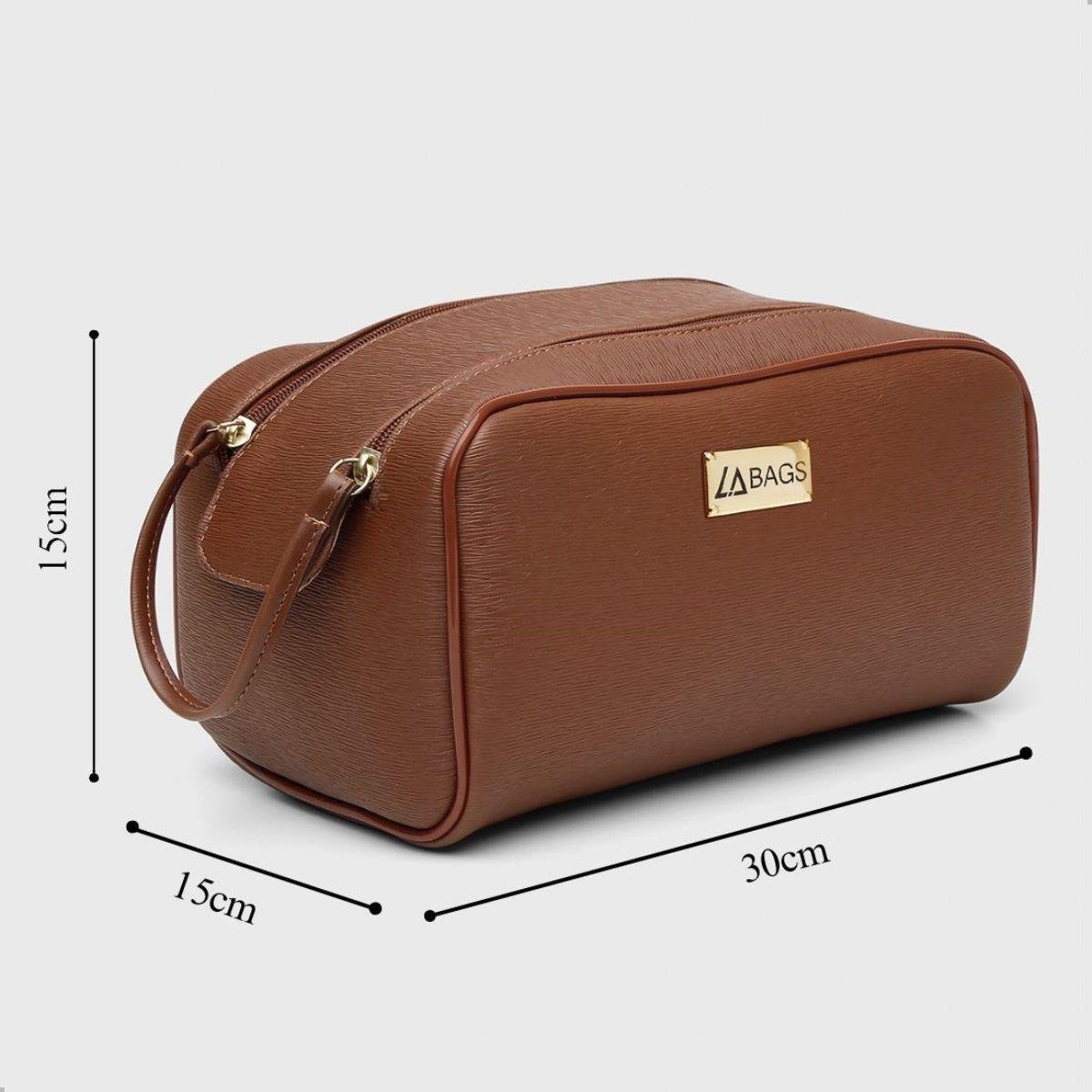 Kit Necessaire Feminina Grande Ziper Lisa Dia a Dia Casual Bege/Marrom 9