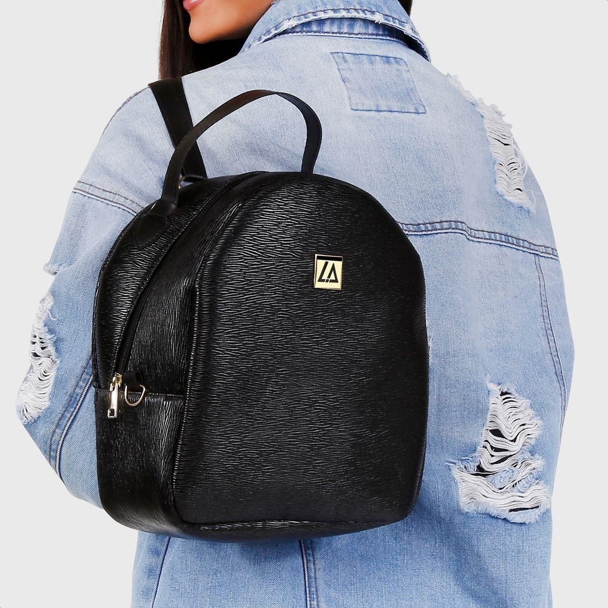 Mochila Feminina Classica Costas Forro Cetim Casual Luxo Preto 2