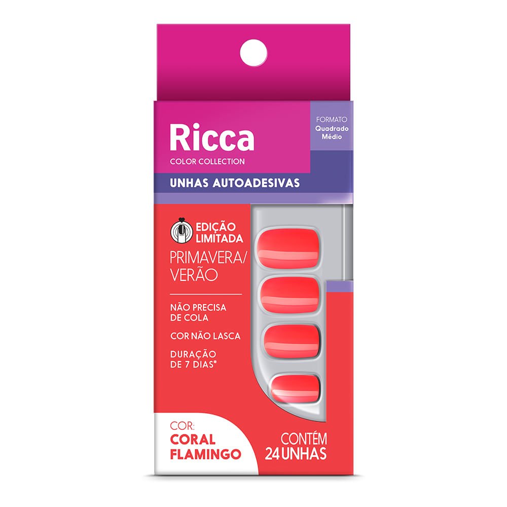 Unhas Autoadesiva Edição Limitada Coral Flamingo Ricca Coral Flamingo 1