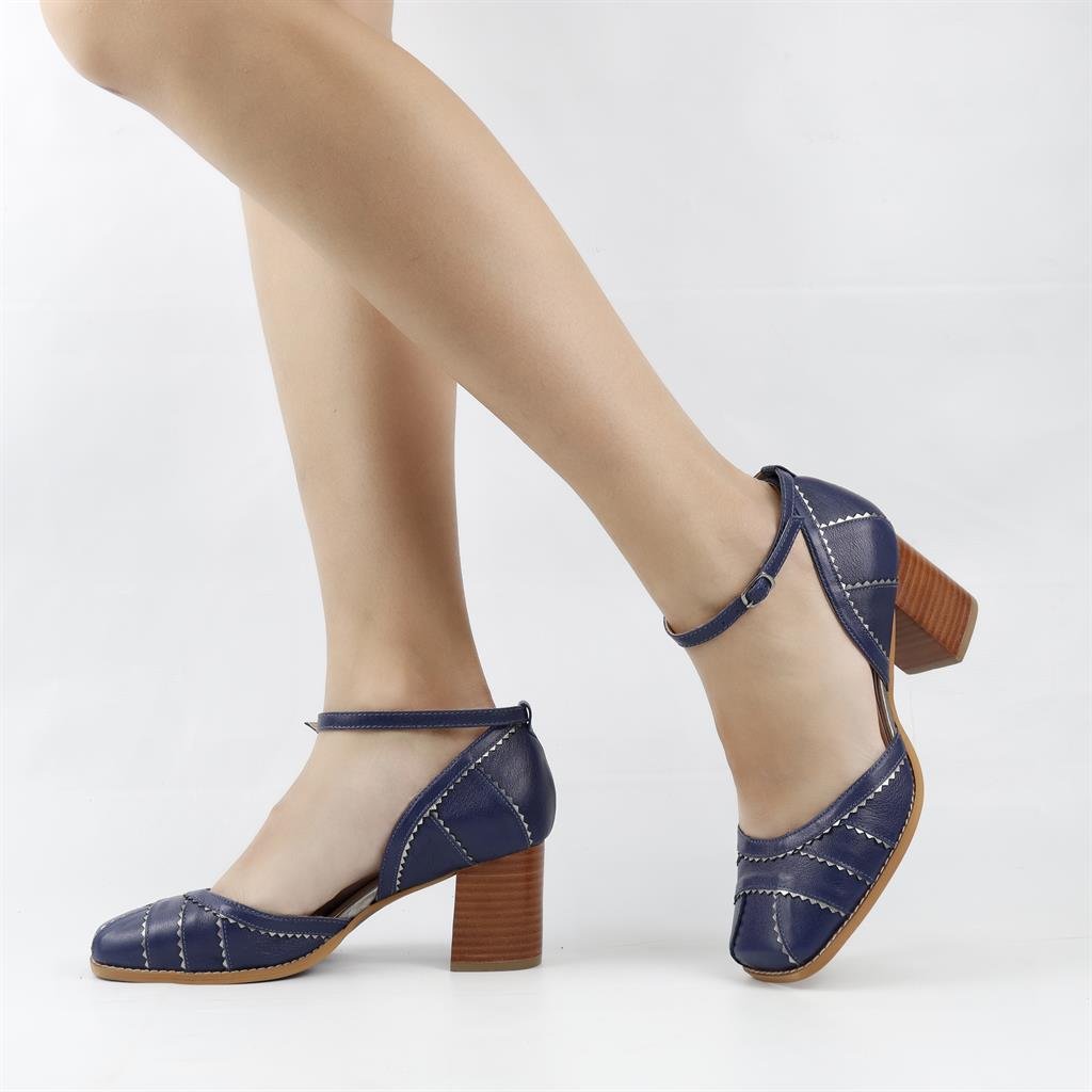 Scarpin Salto Médio Couro Azul 1