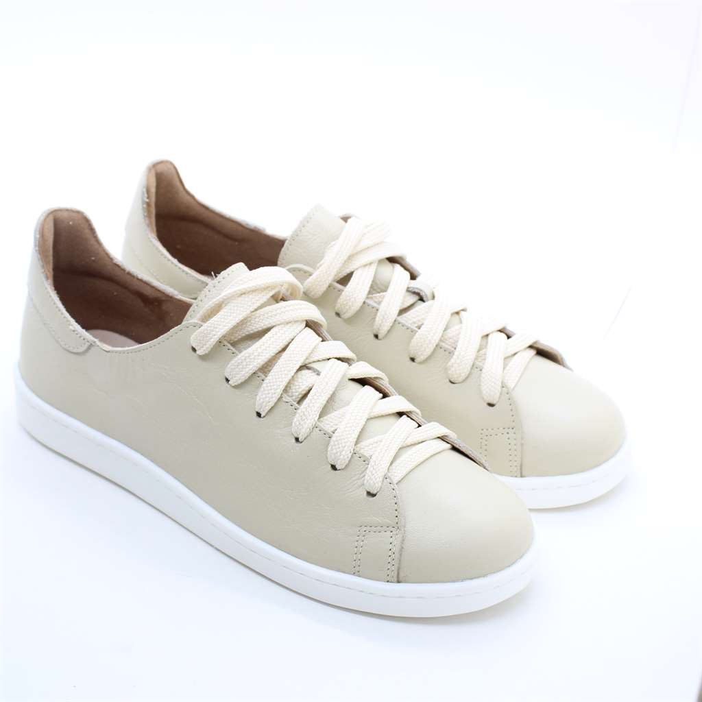 Tênis Flat Couro Slim Couro Bege 2