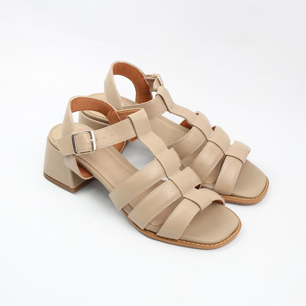 Sandália Salto Bloco Bege 2