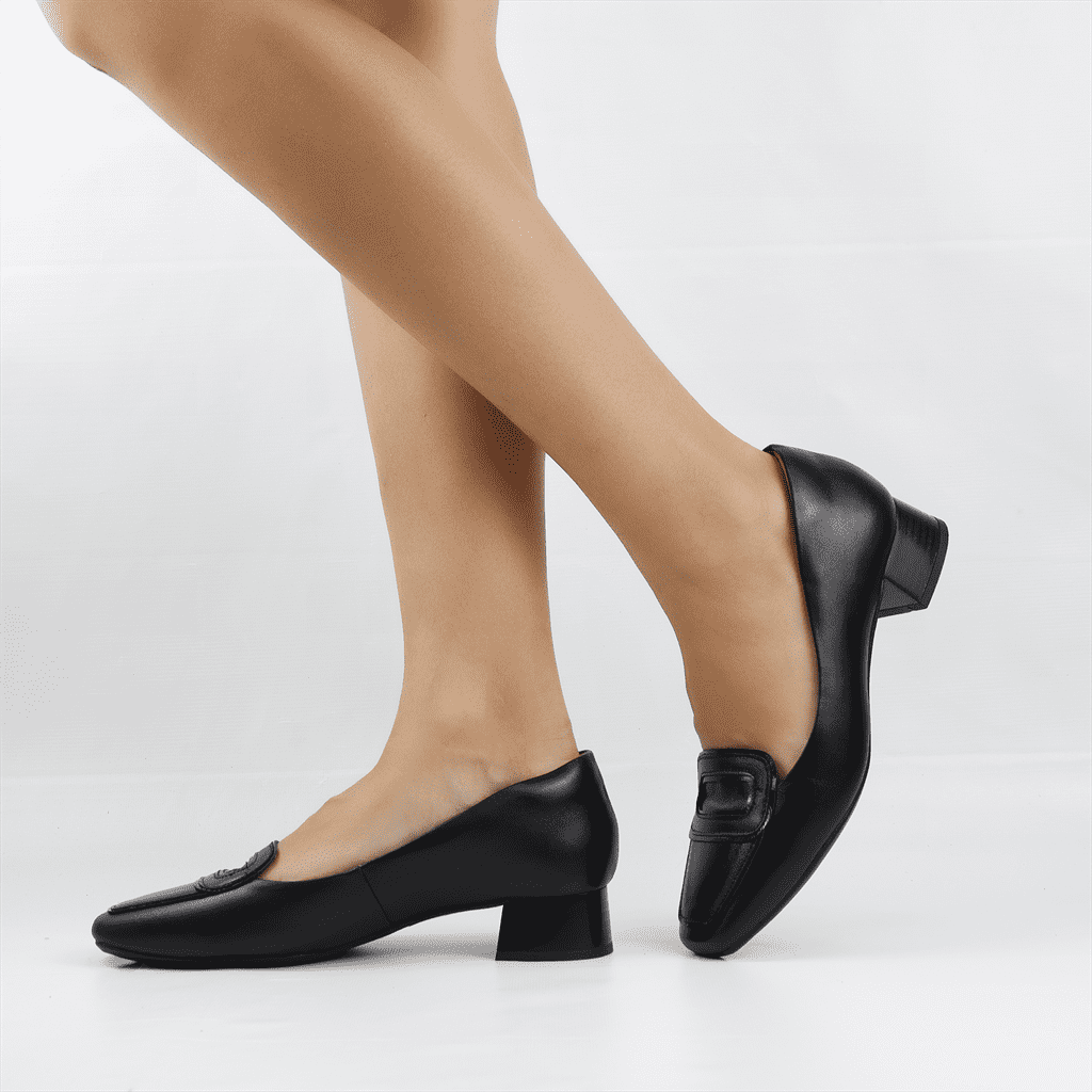 Scarpin Mocassim Couro Preto 1