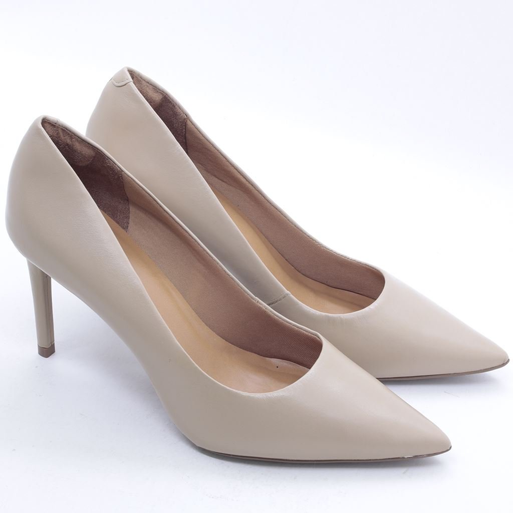 Scarpin Salto Fino Calssic Couro Bege 5