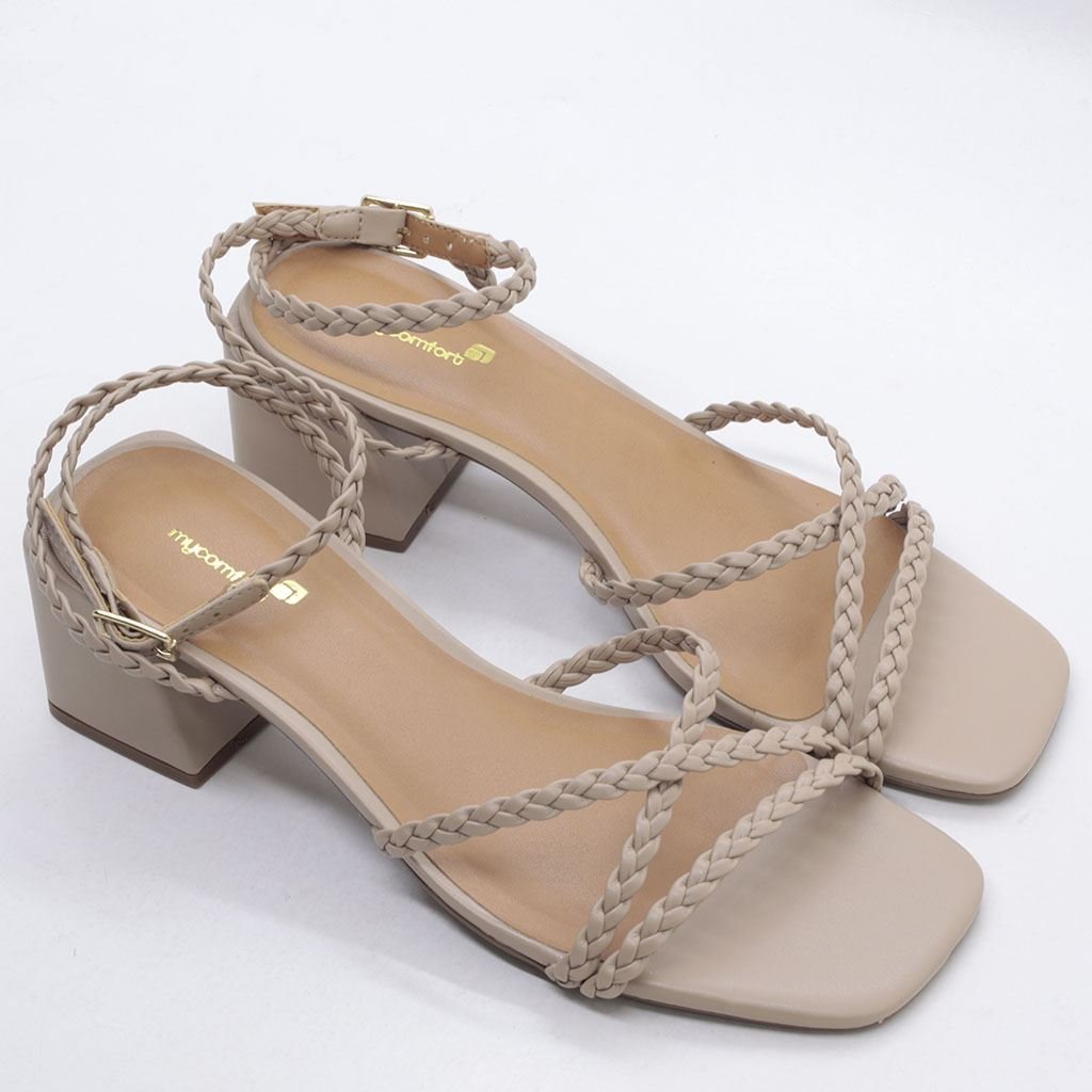 Sandália Salto Médio Bege 5