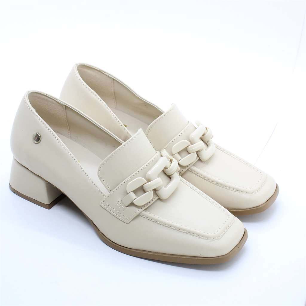 Scarpin Mocassim Salto Médio Bege 2