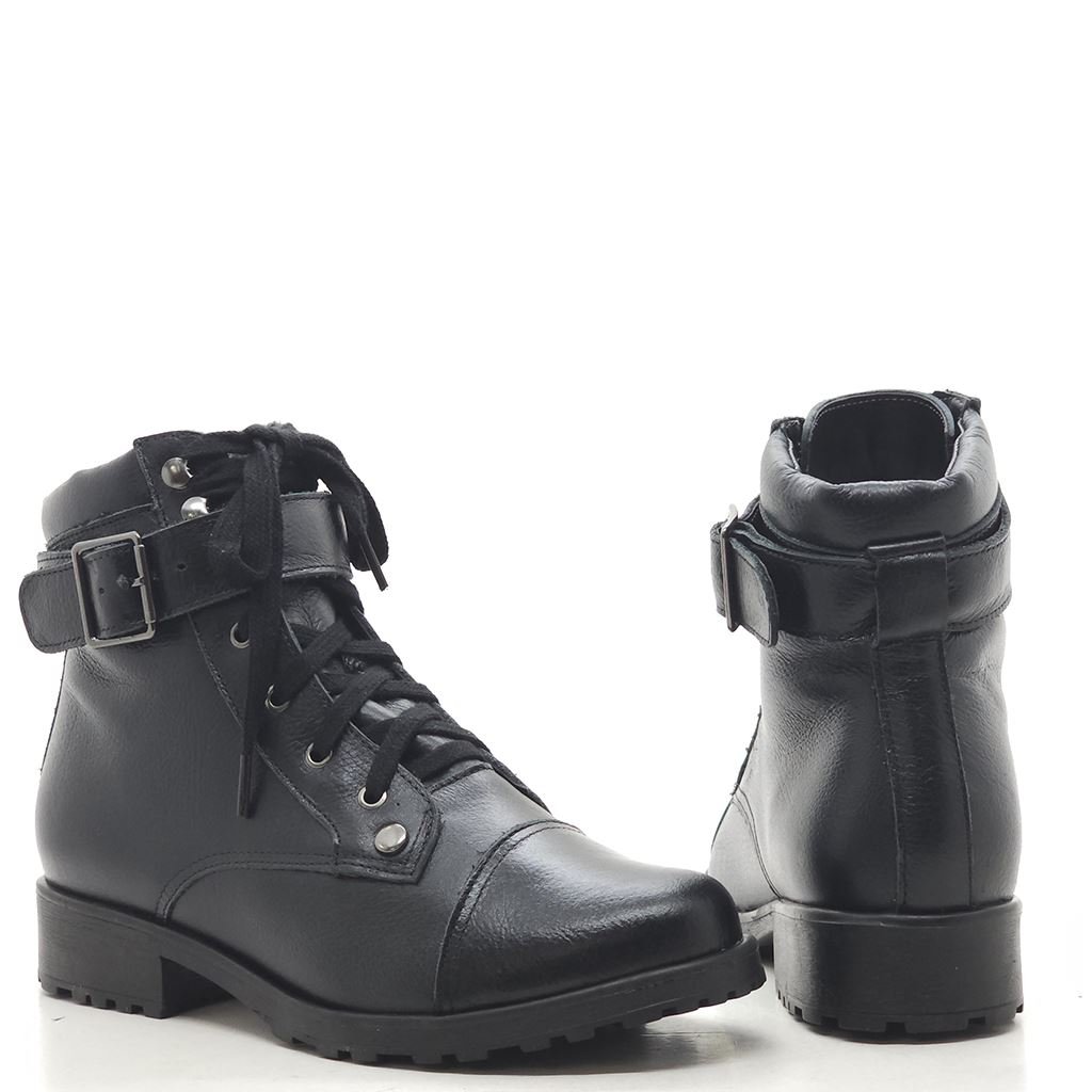 Bota Coturno Couro Fivela Preto 2