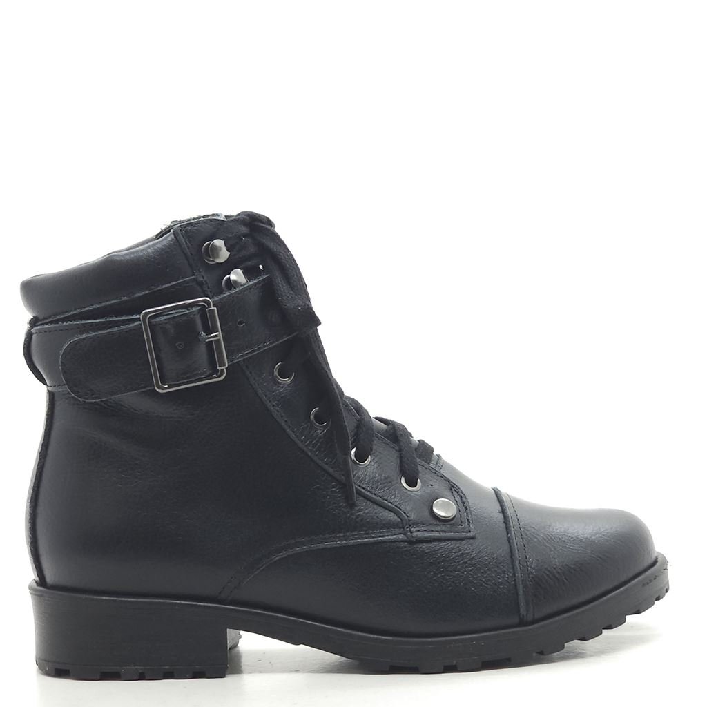 Bota Coturno Couro Fivela Preto 3