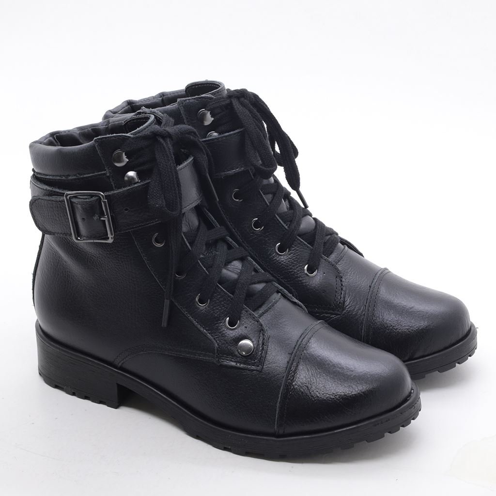 Bota Coturno Couro Fivela Preto 5