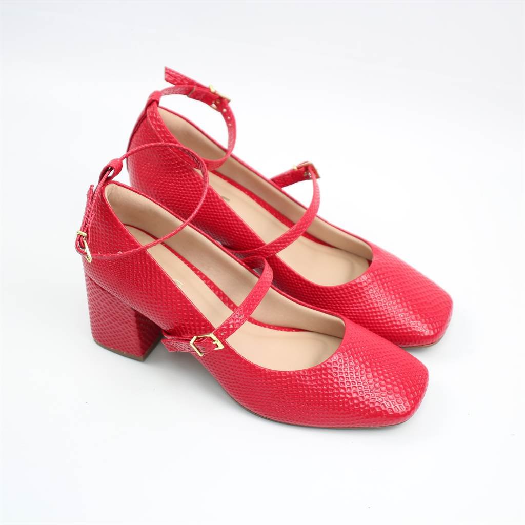 Scarpin Boneca Salto Bloco Vermelho 2