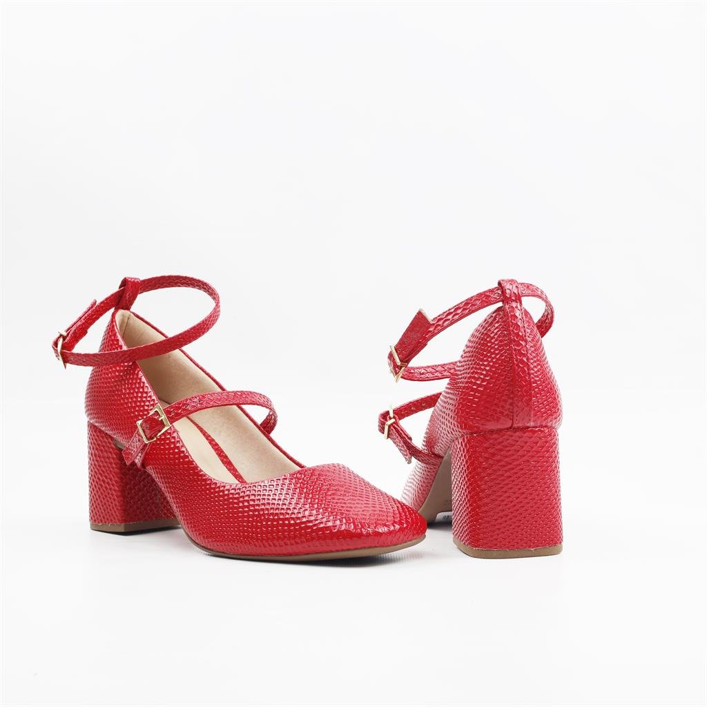 Scarpin Boneca Salto Bloco Vermelho 4