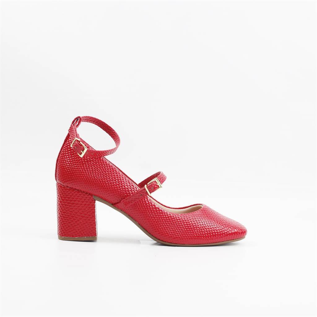 Scarpin Boneca Salto Bloco Vermelho 5