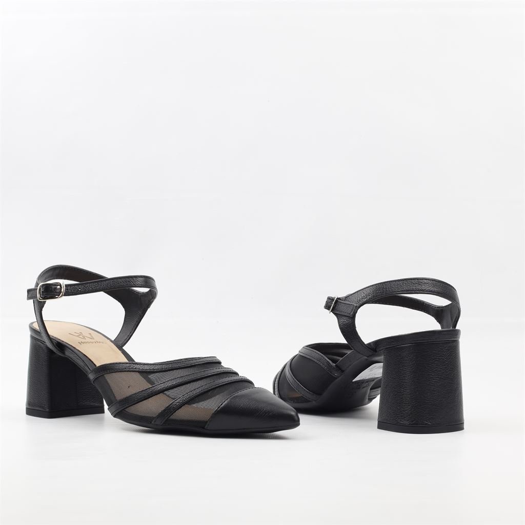 Scarpin Salto Bloco Tule Preto 4