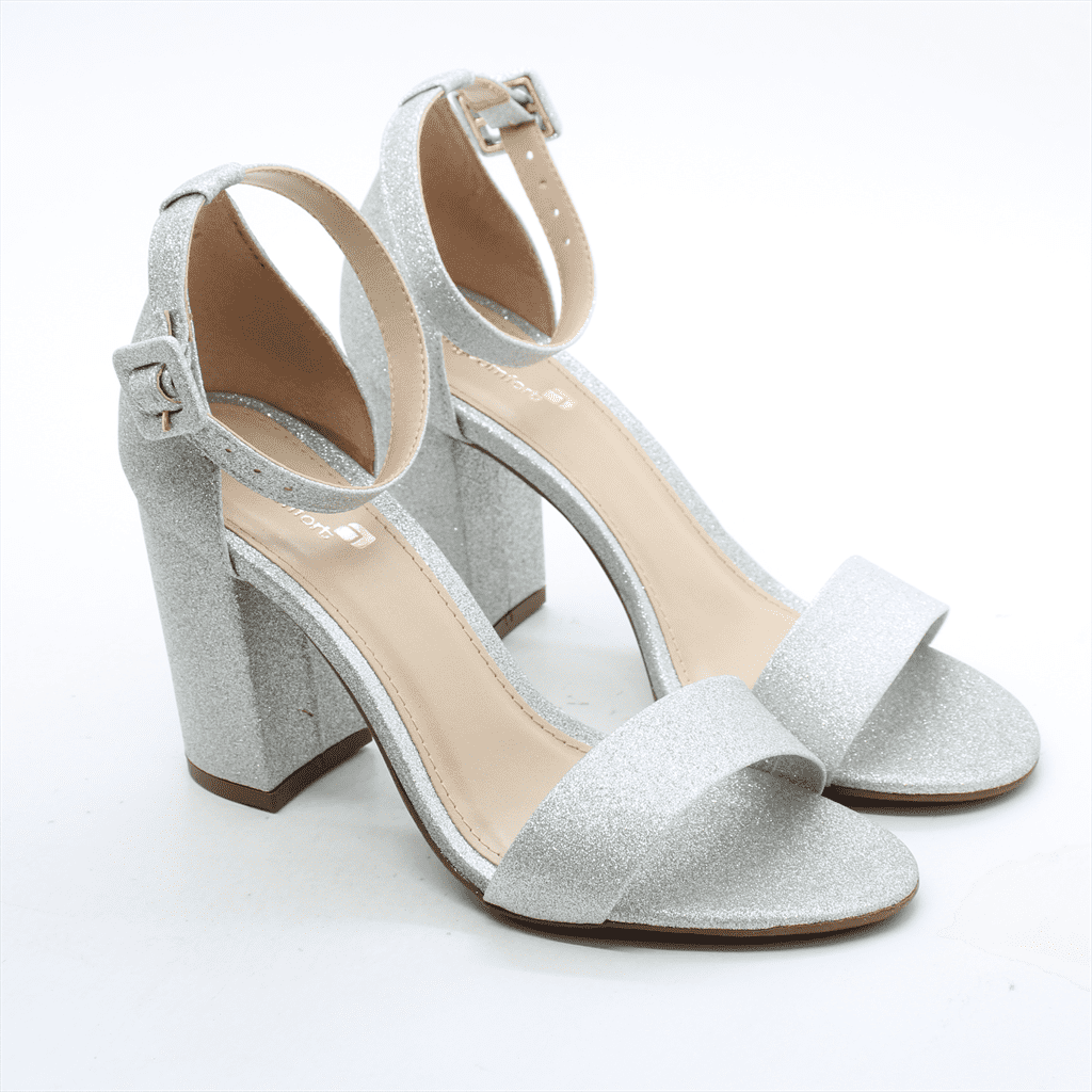 Sandália Salto Bloco Brilho Prata 2