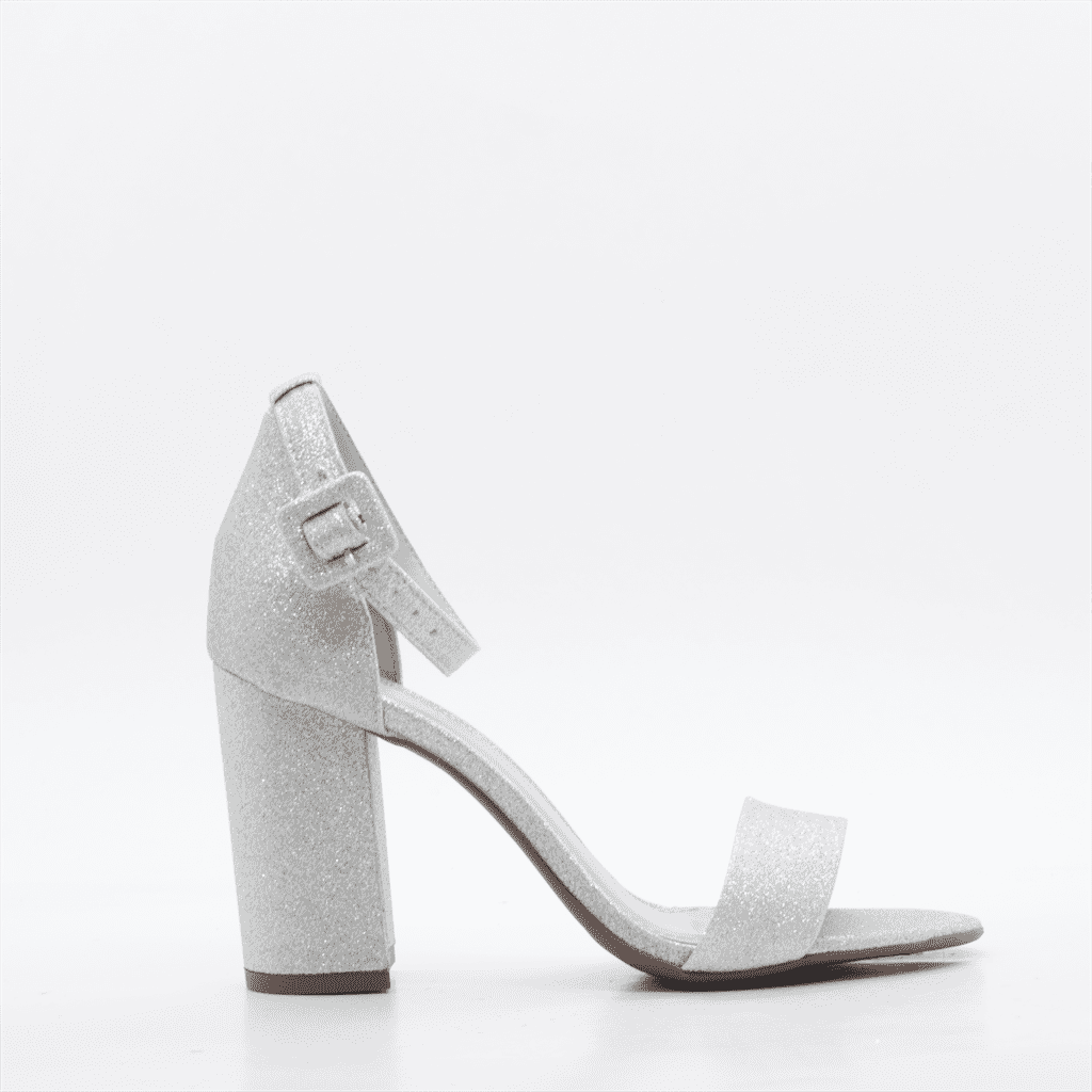 Sandália Salto Bloco Brilho Prata 4