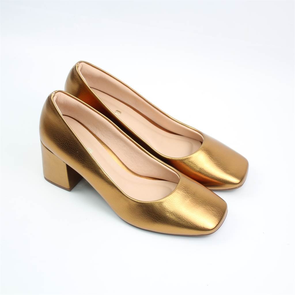 Scarpin Salto Bloco Metalizado Dourado 2
