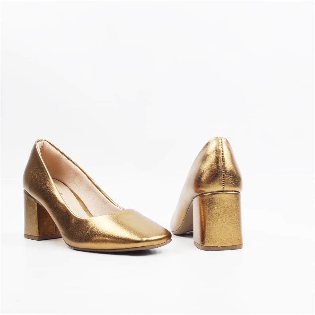 Scarpin Salto Bloco Metalizado Dourado 4