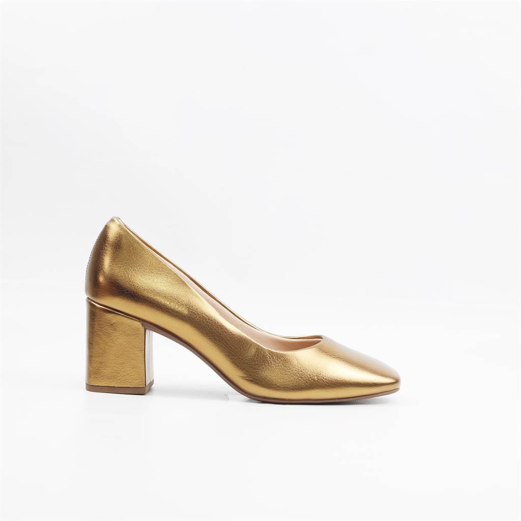 Scarpin Salto Bloco Metalizado Dourado 5