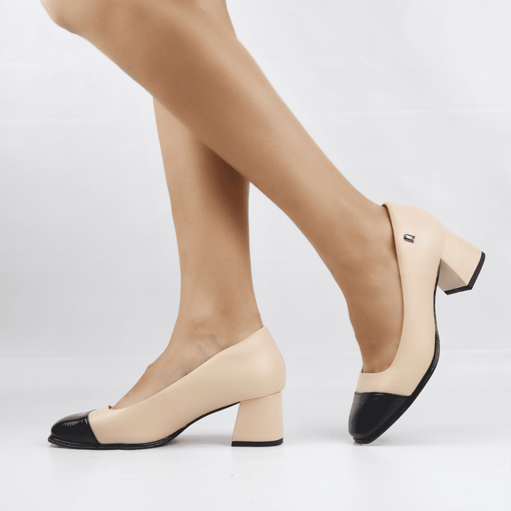 Scarpin Salto Bloco Couro Bege 1