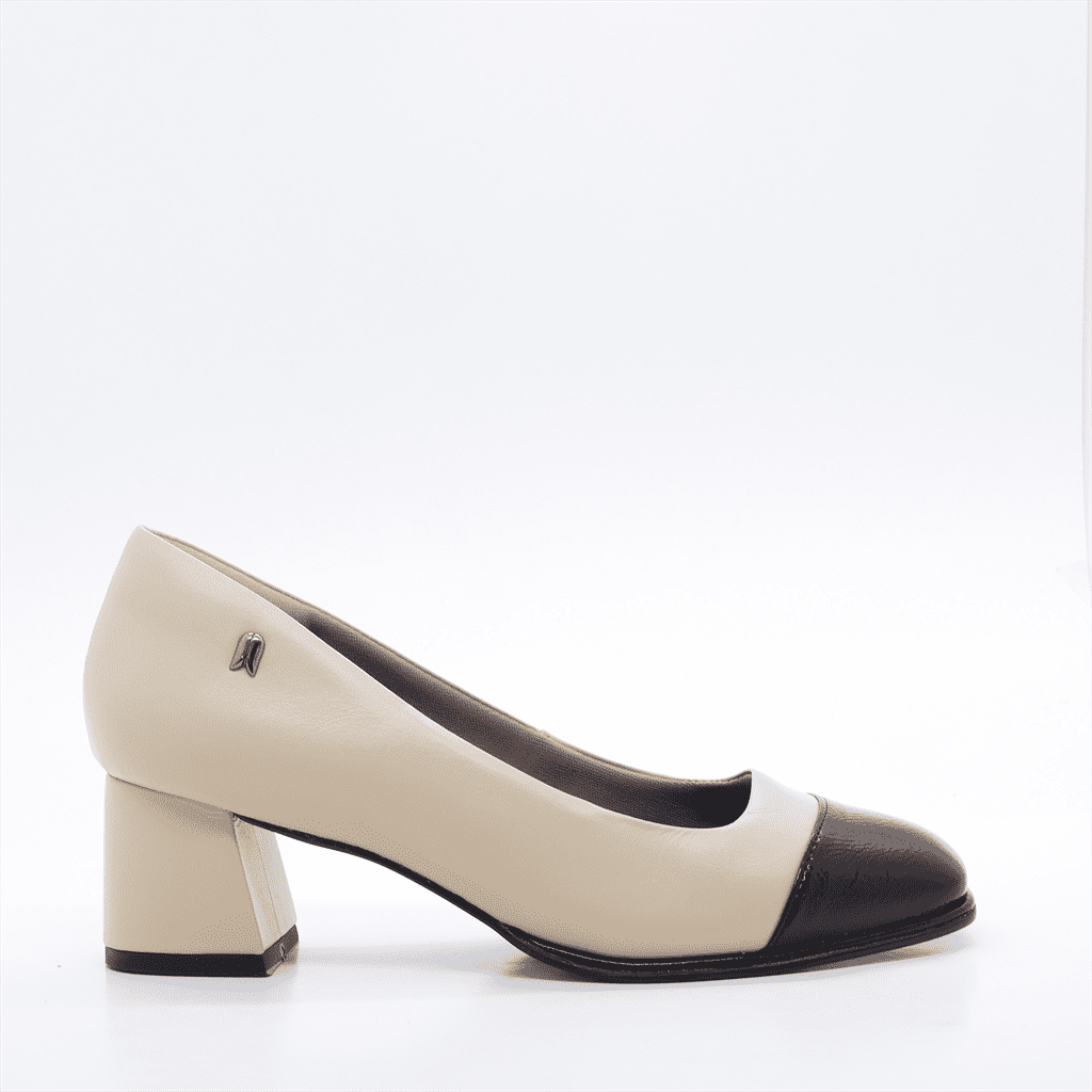Scarpin Salto Bloco Couro Bege 2