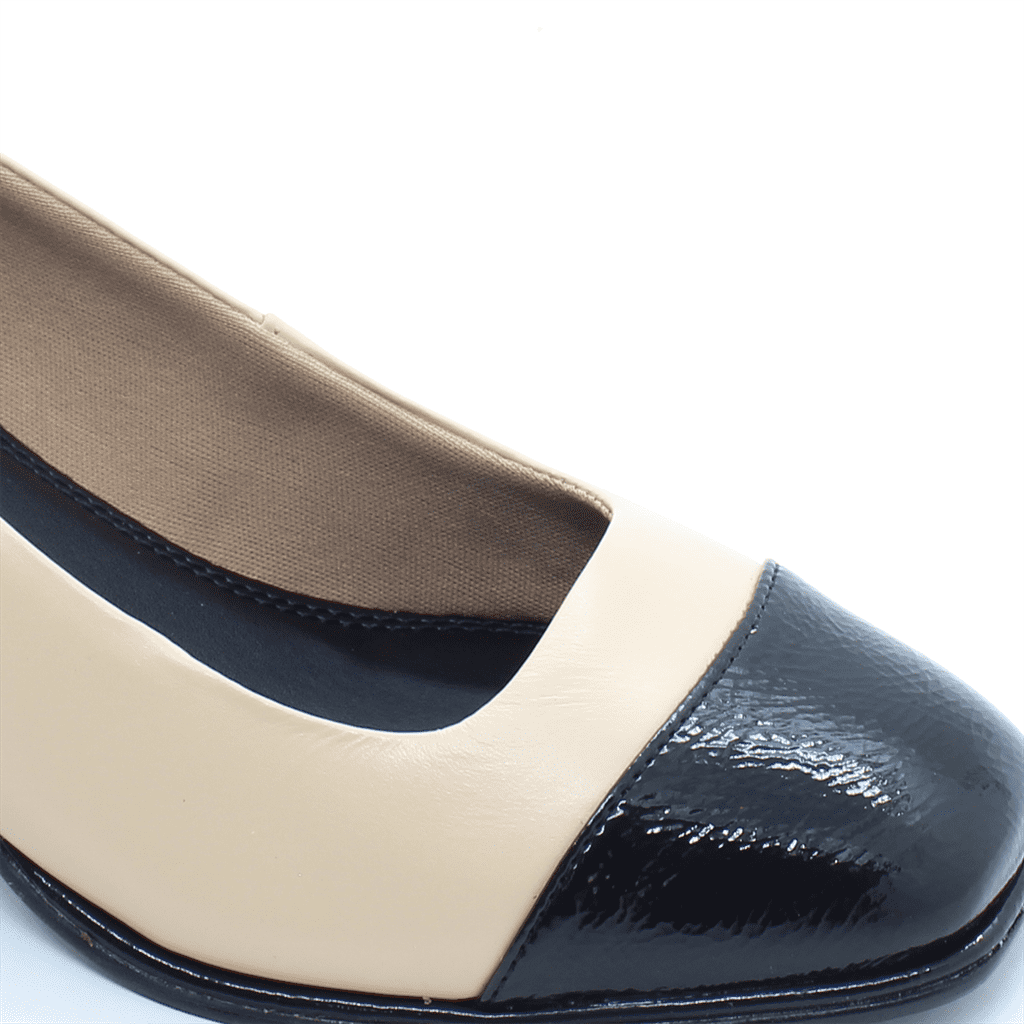 Scarpin Salto Bloco Couro Bege 3