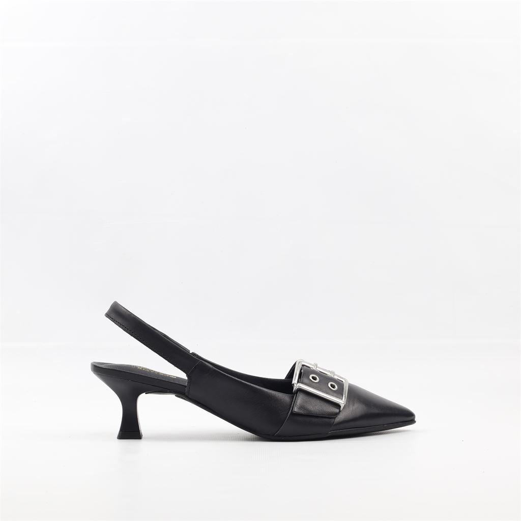 Scarpin Salto Fino Fivela Couro Preto 4