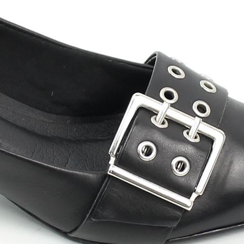 Scarpin Salto Fino Fivela Couro Preto 3