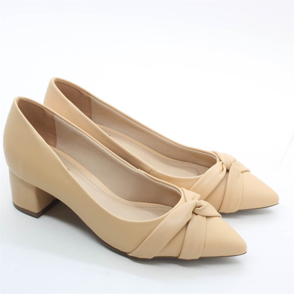 Scarpin Salto Bloco Drapeado Bege 4