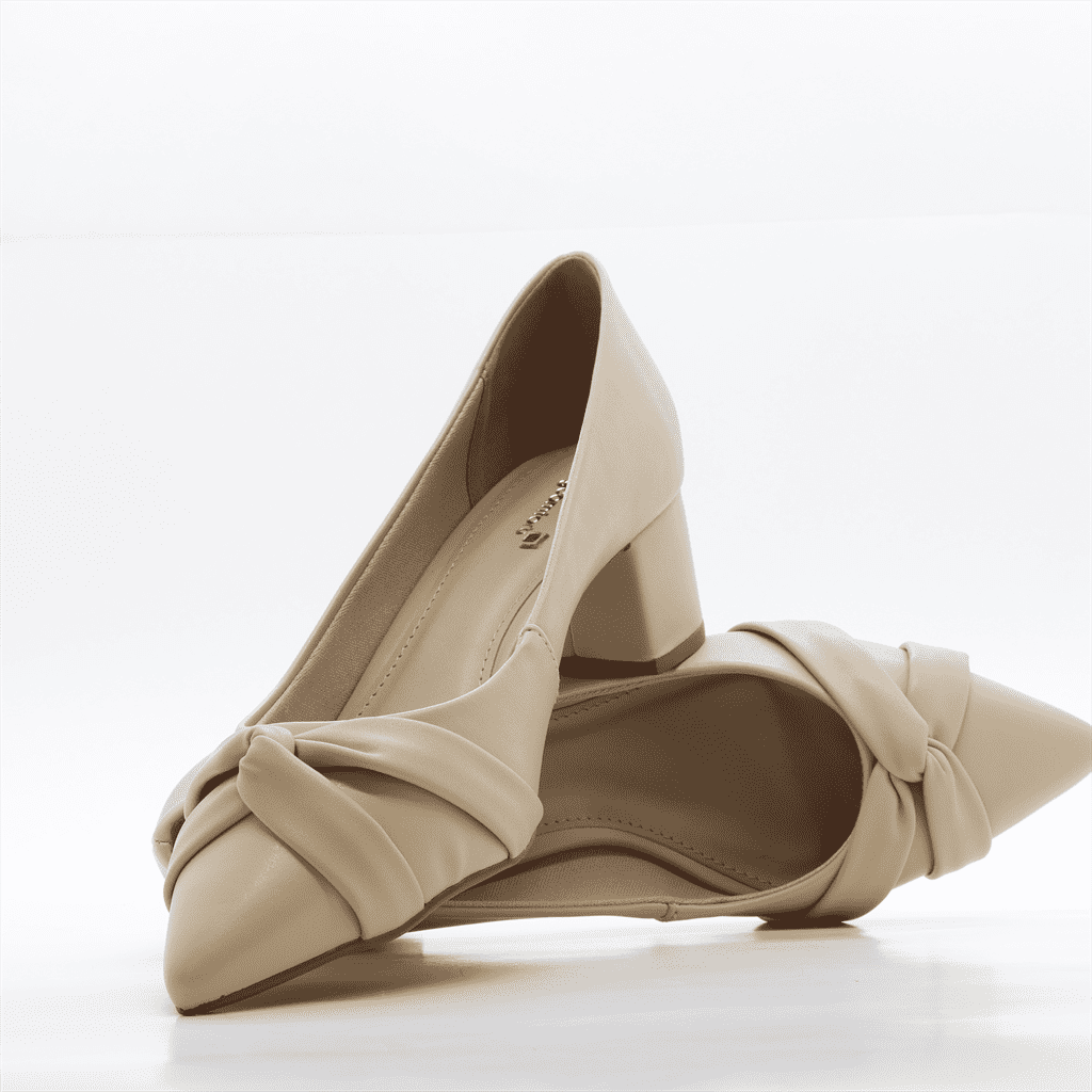 Scarpin Salto Bloco Drapeado Bege 5