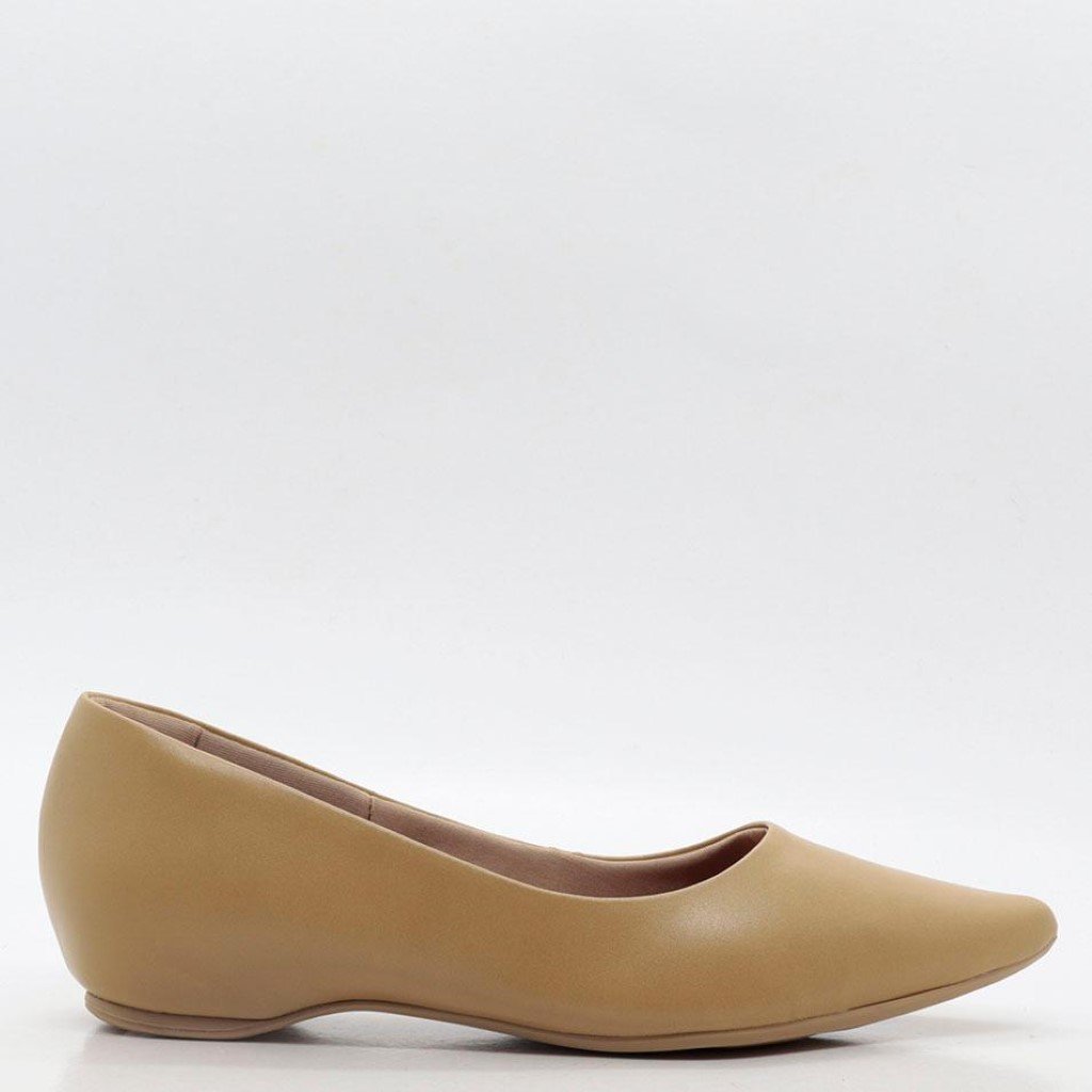 Sapatilha Bico Fino Lisa Couro Bege 2