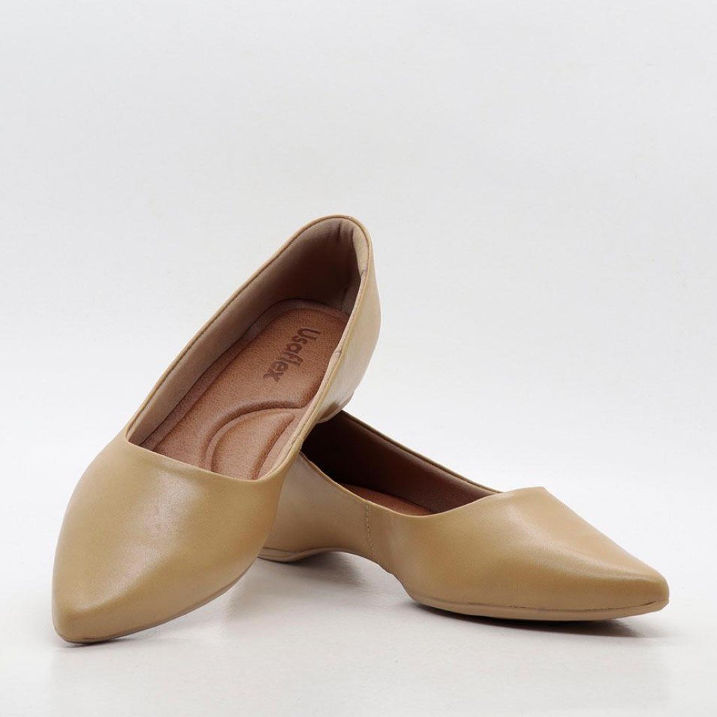 Sapatilha Bico Fino Lisa Couro Bege 3