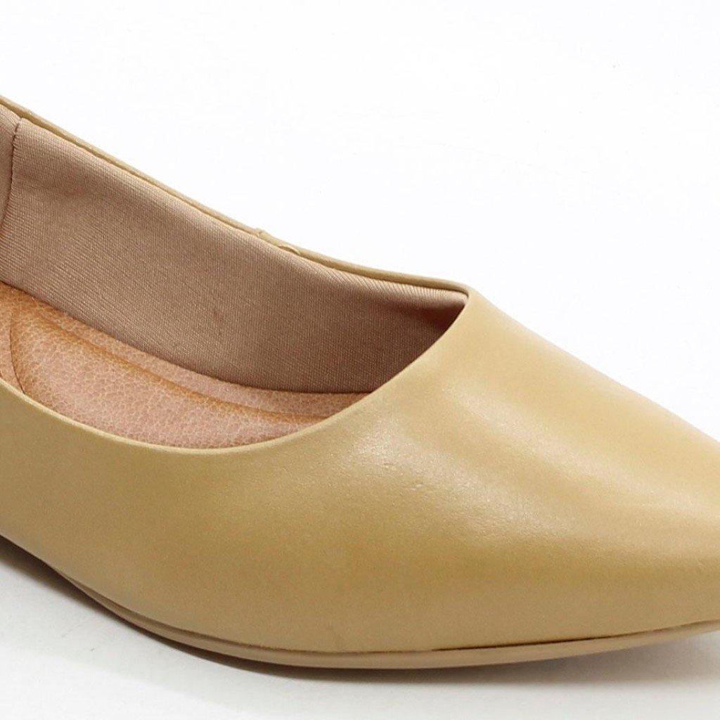 Sapatilha Bico Fino Lisa Couro Bege 4