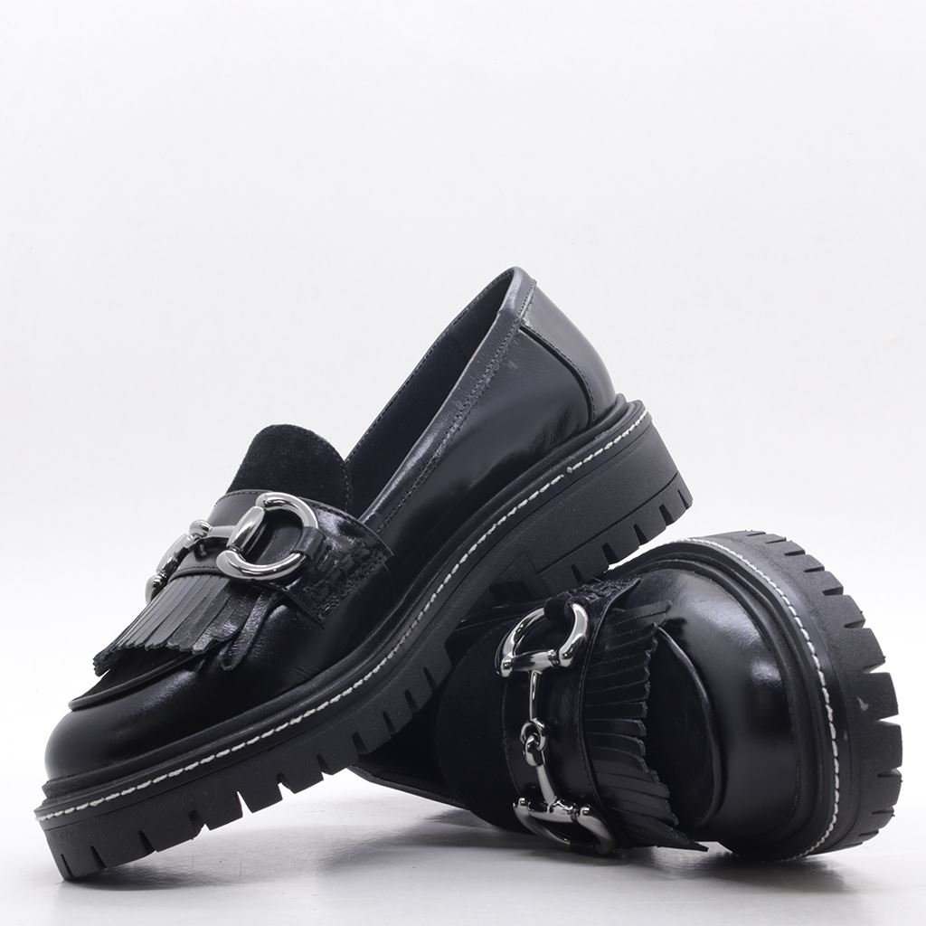 Mocassim Salto Bloco Couro Preto 2