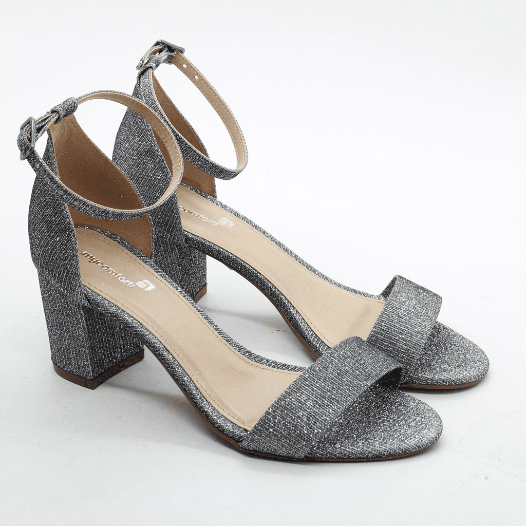 Sandália Salto Bloco Metalizada Prata 3