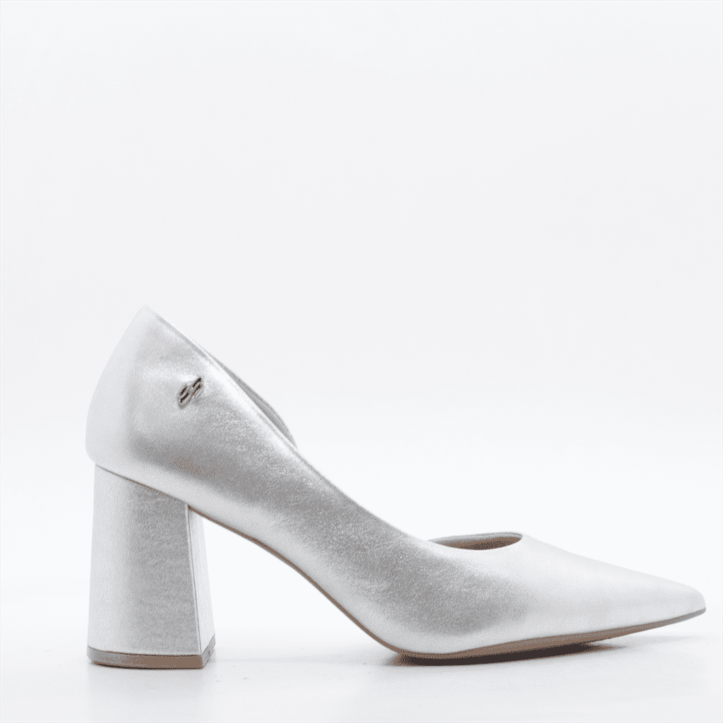 Scarpin Salto Bloco Metalizado Prata 2