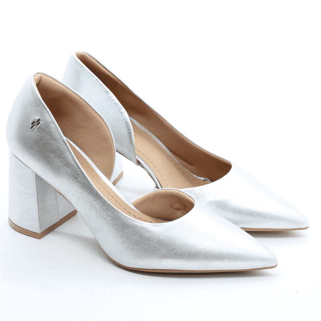 Scarpin Salto Bloco Metalizado Prata 4