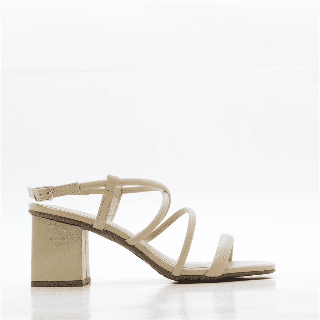 Sandália Salto Bloco Tiras Bege 2