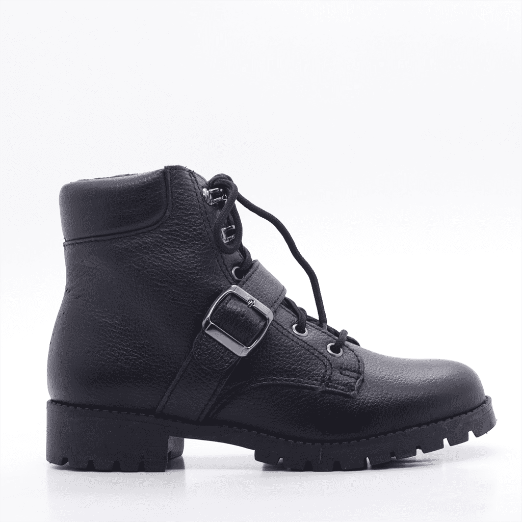 Bota Coturno  Couro Fivela Preto 2