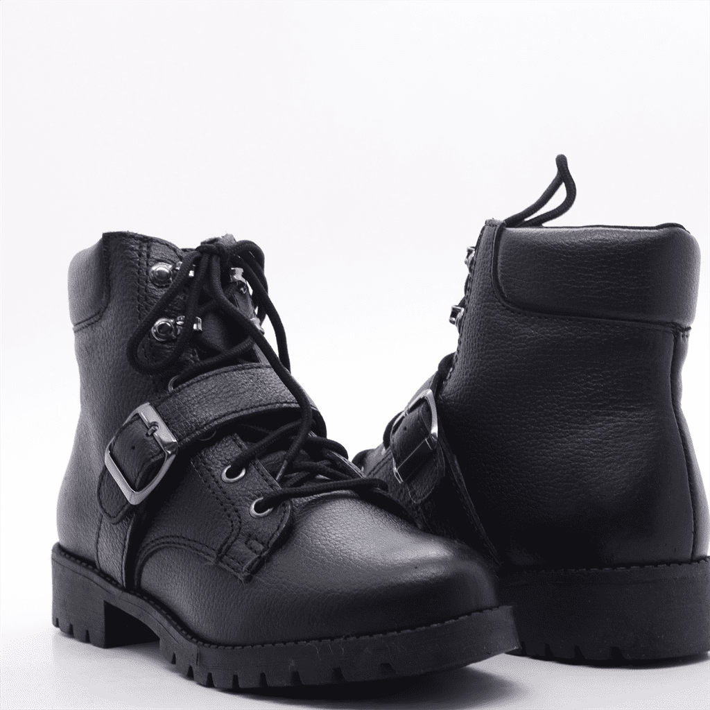 Bota Coturno  Couro Fivela Preto 3